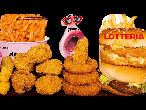 Видео: Бургер с пулькоги, бургер с креветками и острая куриная лапша «Карбонара»! ASMR Mukbang Eating Show!