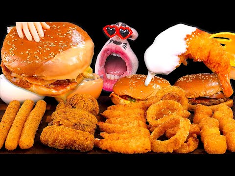 Видео: Вечеринка в Бургер Кинге! Все любители Бургер Кинга, соберитесь вокруг~!! ASMR Mukbang Eating Show!