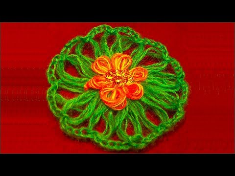 Видео: Вязание цветка на тенерифе или луме.  Лума для вязания. Цветок из пряжи. Часть 2.