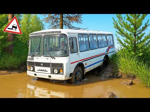 Видео: АВТОБУС С ВАХТОВИКАМИ ЗАСТРЯЛ в ЛЕСУ - SpinTires + РУЛЬ