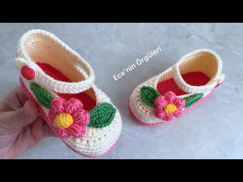 Видео: Вязаные крючком туфли с цветочным рисунком / Обувь для девочек / на 12 месяцев