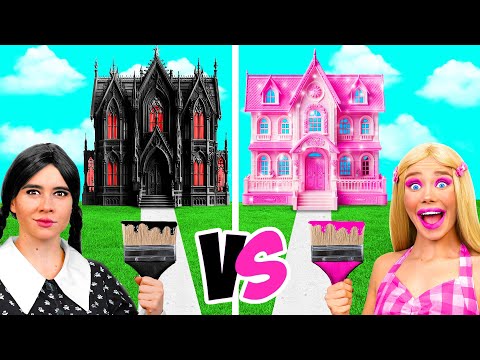 Видео: Уэнсдей Против Барби Домики Одного Цвета Челлендж от BaRaDa Gold Challenge