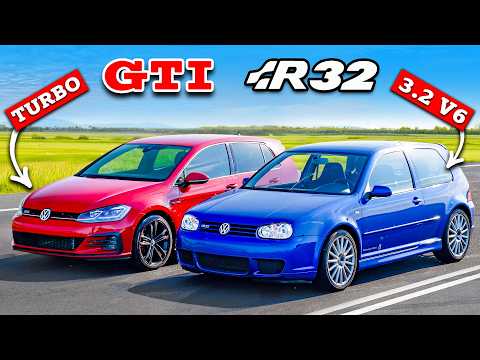 Видео: Кто победит в заезде: Mk7 Golf GTI или же Mk4 R32?