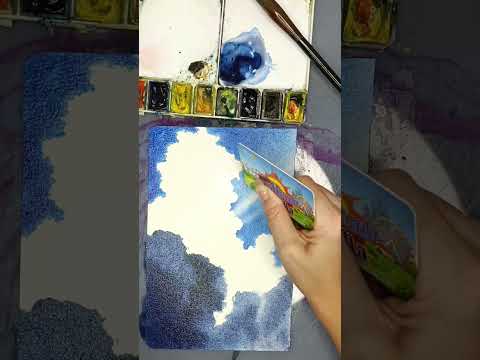 Видео: Рисуем облака, небо акварелью