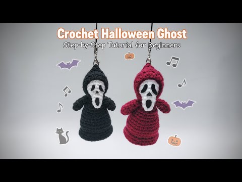 Видео: Вязание крючком милого призрака-брелка к Хэллоуину | Пошаговый урок для начинающих