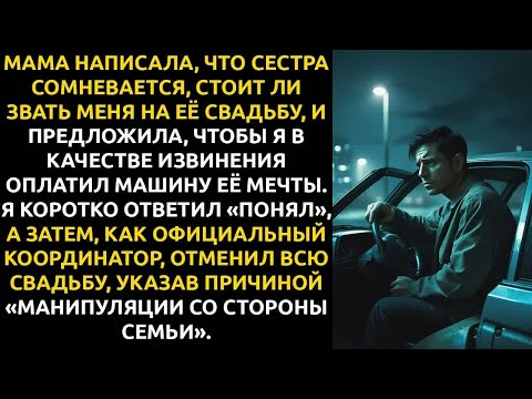 Видео: Мама： ＂КУПИ сестре машину, чтобы тебя ПОЗВАЛИ на свадьбу＂. Мой ответ： я отменил всё.