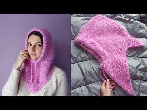 Видео: МК Капор спицами из пуха норки с большим треугольным снудом подробный МК