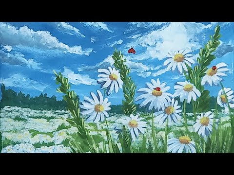 Видео: Как нарисовать ромашки в поле.