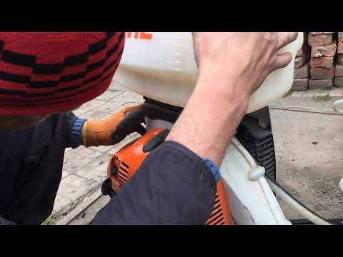 Видео: внесение сыпучих удобрений \ опрыскиватель  stihl sr 450