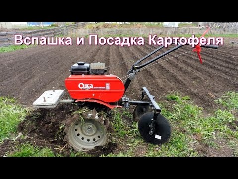 Видео: Вспашка и нарезка гребней - Быстрая посадка картофеля мотоблоком Ока.