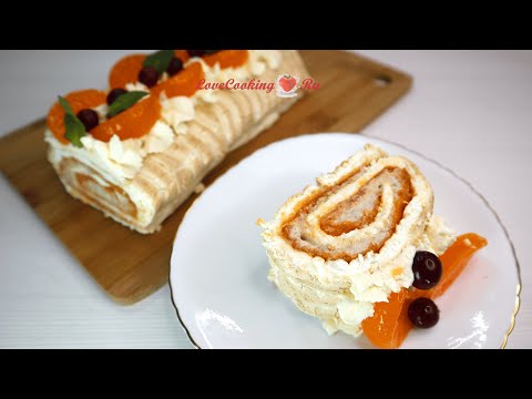 Видео: Меренговый рулет с апельсиновой начинкой | LoveCookingRu