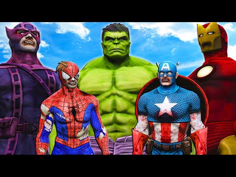 Видео: халк против зомби человек-паук, зомби железный человек, зомби капитан америка, зомби соколиный глаз