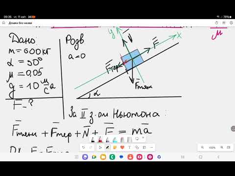Видео: Рух тіла під дією кількох сил по похилій площині. Задача 1