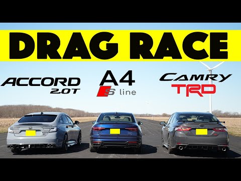Видео: Honda Accord 2.0 соревнуется с Audi A4 и Toyota Camry TRD. Гонка Drag and Roll.