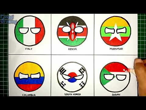 Видео: Рисуем CountryBall: Италия, Кения, Мьянма, Колумбия, Южная Корея, Судан | Как рисовать CountryBall