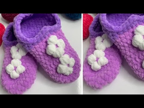 Видео: Тапочки- следки из плюшевой пряжи. Быстро, легко и красиво☕️🧶 Вяжем крючком