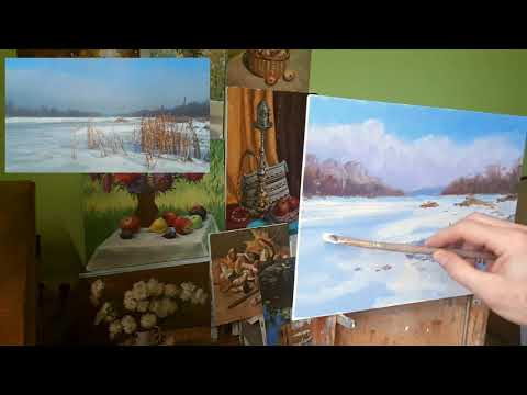 Видео: Живопись маслом для начинающих. Зимняя река. Мастер-класс.