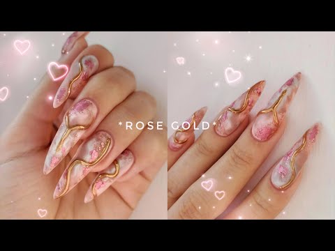 Видео: *делаю ногти сама себе | Дизайн розовое золото 💝 | корекция ногтей  (no talking)