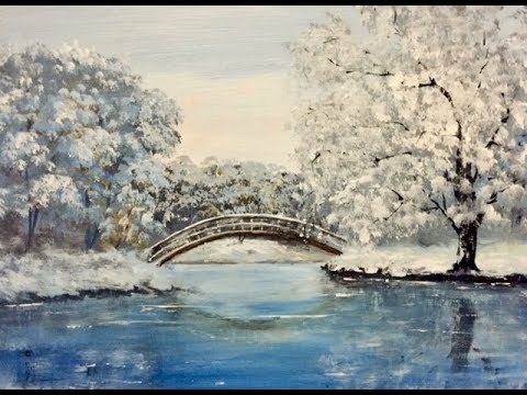 Видео: Зимний пейзаж акрилом. Лимитированная палитра. Winter scene in acrylic,, limited palette