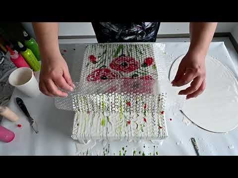 Видео: Создаем красивый цветок мака с помощью жидкого акрила и пузырчатой ​​пленки — простой урок для на...