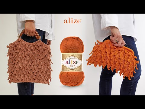 Видео: Сумка с узором из листьев с Alize Diva