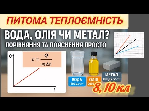 Видео: 6/2✨ Питома теплоємність | Як знайти з графіка? Порівняння речовин та приклади | Фізика - Легко! 