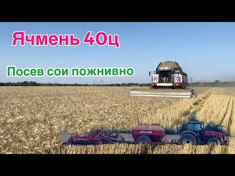 Видео: Уборка Ячменя 2021с урожайностью 40ц и одновременно посев сои!!!