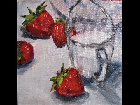 Видео: Натюрморт с клубникой и молочником.
