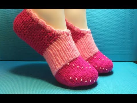 Видео: Вязание спицами домашние тапочки #215