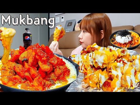 Видео: Sub)Real Mukbang- Пряный шашлык из курицы🔥 Цыпленок с майонезом и сыром🧀 Курица с жареным рисом ASMR