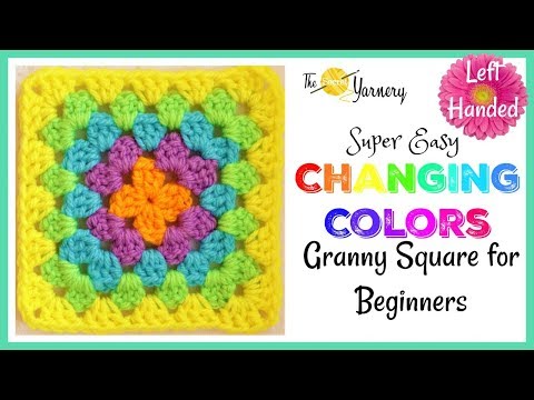 Видео: Как связать крючком очень простой бабушкин квадрат для начинающих — смена цветов — для левшей
