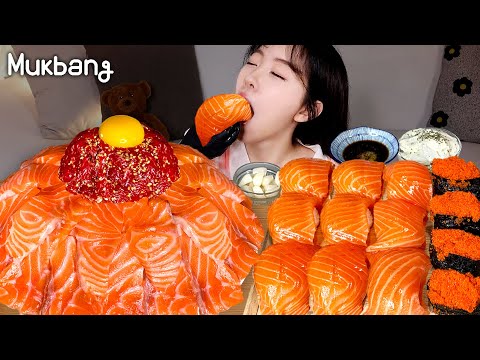 Видео: Свежий и мягкий лосось, кбитый сашими говядины, суши и вискиㅣSalmon sushi ASMR MUKBANG