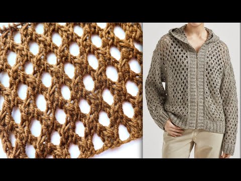 Видео: Крупная сетка - плетенка спицами ⭐️ Разбор узор кардигана от Кучинелли