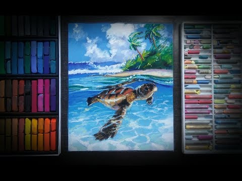 Видео: Как нарисовать черепаху под водой. Пастель \ How to draw a turtle under water. Pastel