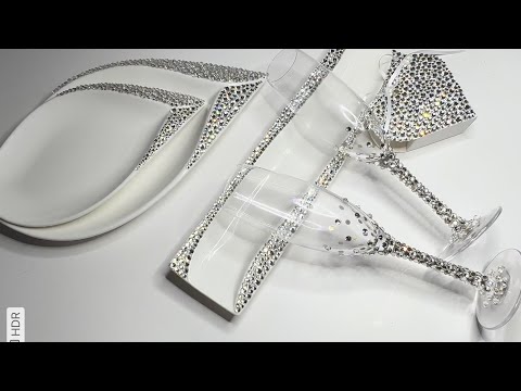 Видео: Декор бокалов.  Подробный урок.  Wedding accessories.