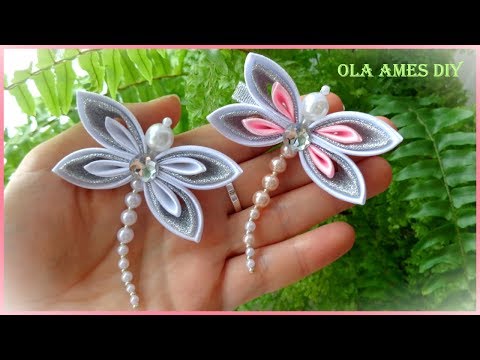 Видео: Брошь из лент/Заколка Канзаши МК/ DIY Brooch/ Kanzashi Hair Clip Tutorial/ Ola ameS DIY