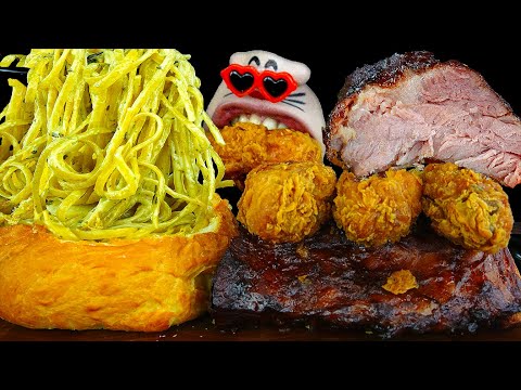 Видео: ASMR MUKBANG :) Паста со сливками и свиные ребрышки барбекю ПОЕДАНИЕ ШОУ!