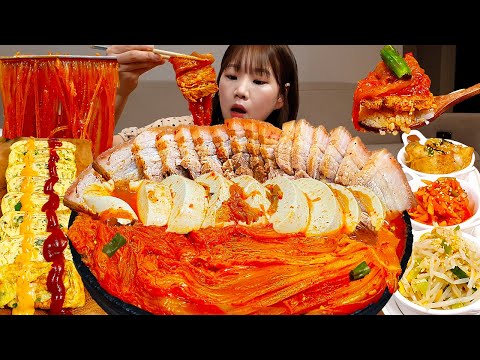Видео: Sub)Real Mukbang- Острая тушеная свинина кимчи 🔥 Лапша 🍜 Яичный рулет 🧈 КОРЕЙСКАЯ КУХНЯ ASMR