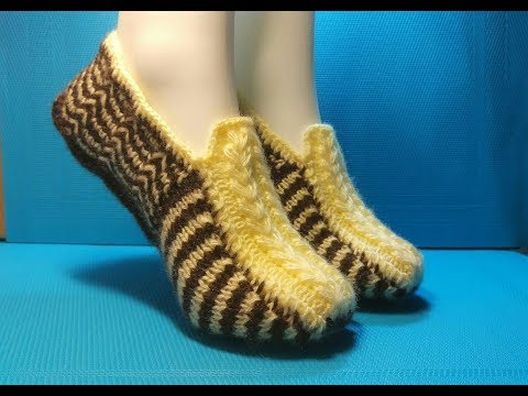 Видео: Вязание спицами домашние тапочки #213
