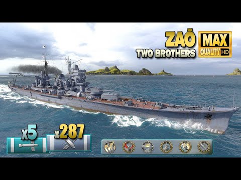 Видео: Крейсер Zaō на карте Two Brothers - World of Warships
