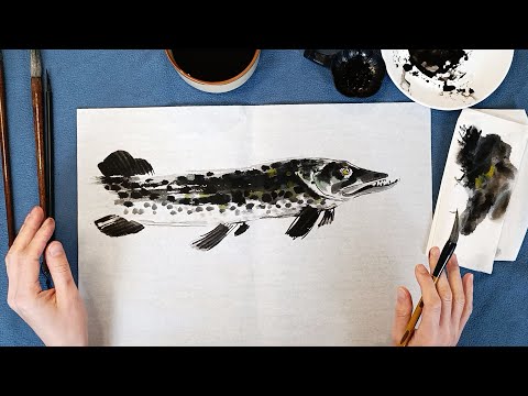 Видео: Урок 3.2 Рисование головы щуки вместе с телом / Chinese painting