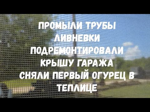 Видео: #127 Промыли трубы ливневки, подремонтировали крышу гаража, сняли первый огурец в теплице