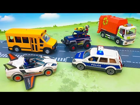Видео: Пожарная машина Полицейская Экскаватор Школьный автобус Мусоровоз.  Новые распаковки для детей.