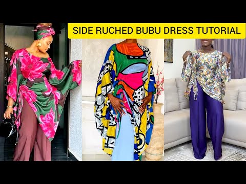 Видео: Как раскроить и сшить модное платье-кафтан бубу с боковыми сборками | Урок по талии с поясом внутри