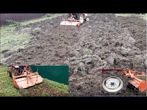 Видео: Вспашка целины минитрактором , измельчаем фрезами.  Разработка целины. Выравнивание газона   участка
