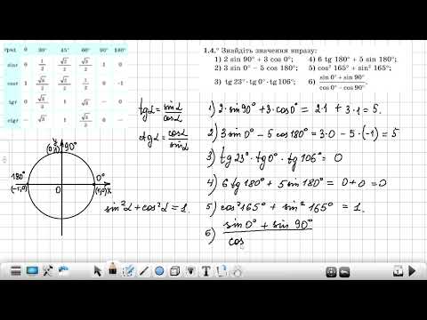 Видео: Розв'язування вправ з теми Синус,косинус, тангенс кутів від 0 до 180