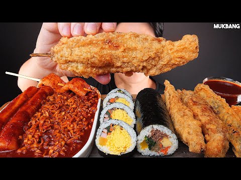 Видео: острая лапша и жареные клецки SPICY FIRE NOODLE TTEOKBOKKI FRIED DUMPLING GIMBAP EATING ASMR MUKBANG
