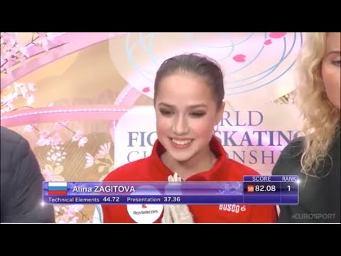 Видео: ALINA ZAGITOVA - Worlds 2019 SP | кп на Чемпионате Мира с переводом комментариев канадцев CBC