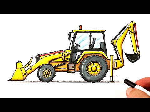 Видео: Как нарисовать Трактор | Экскаватор-погрузчик JCB