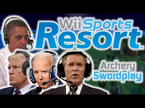 Видео: Президенты США играют в Wii Sports Resort (стрельба из лука и фехтование, суперкат)